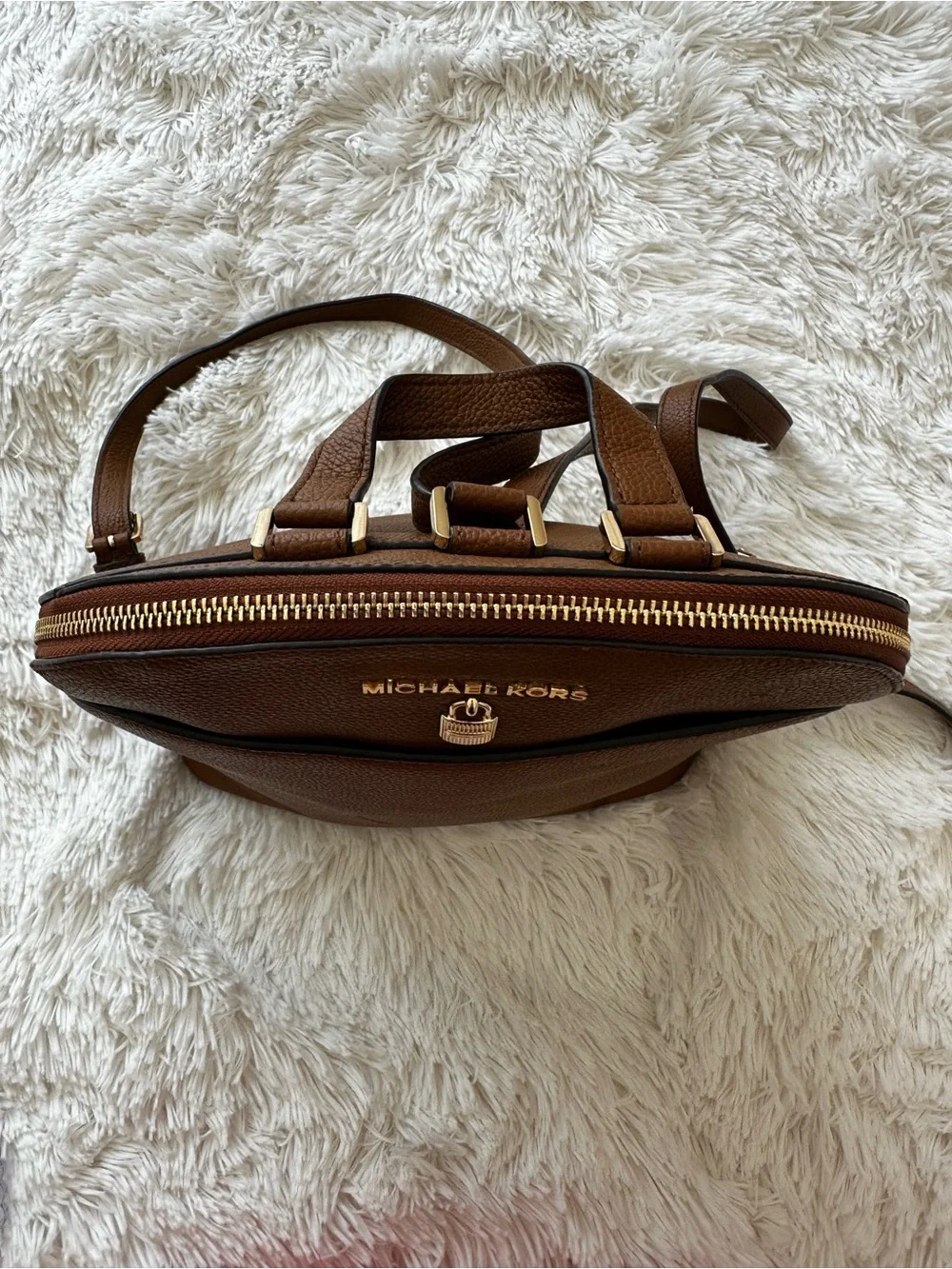 Michael Kors Adele Brown Pebbled Leather Backpack Gold Hardware - Picture 16 of 16